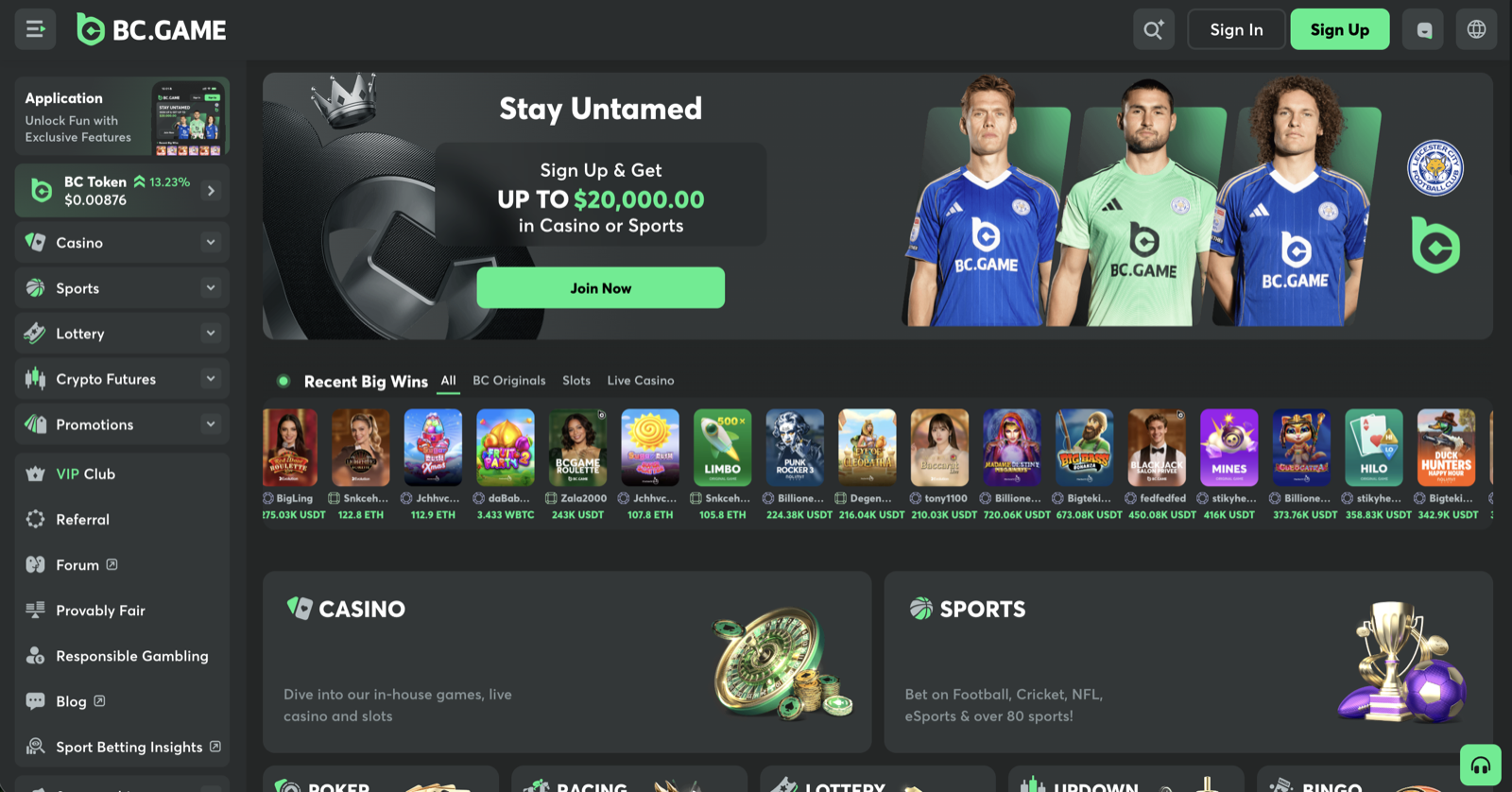 BC.Game Crypto Casino Dashboard