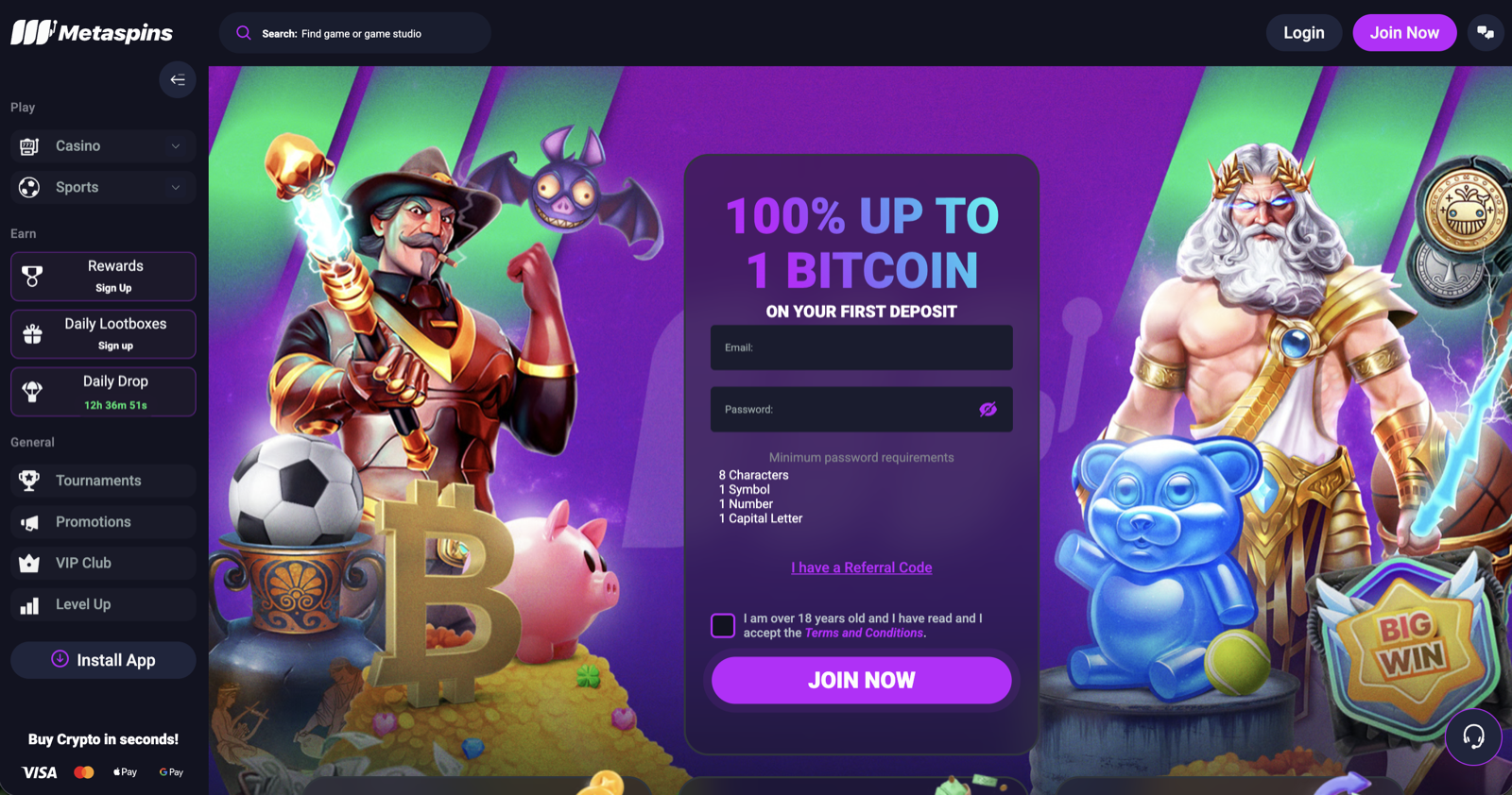 Metaspins Web3 Casino Dashboard